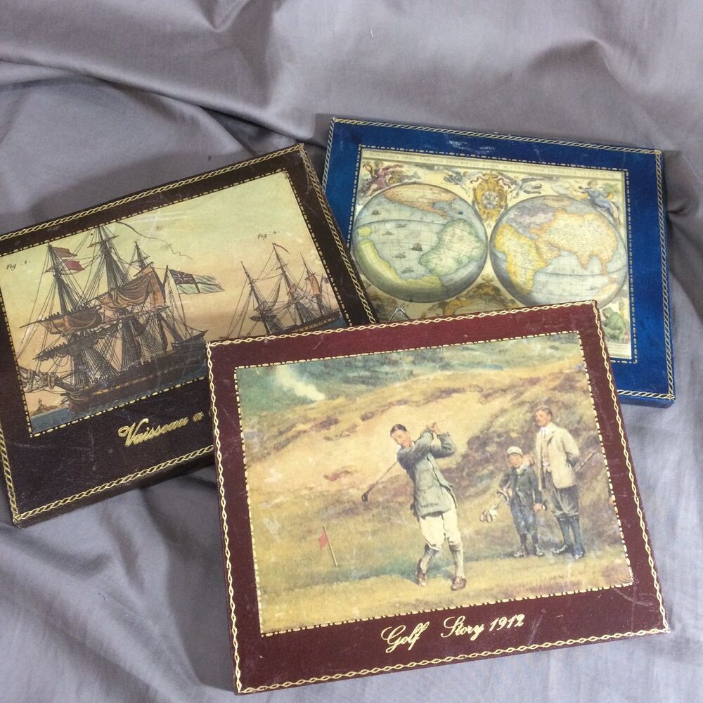 Vintage 60s Fausto Contini Florentine Gold Gilt Leather Art Plaques Set 3